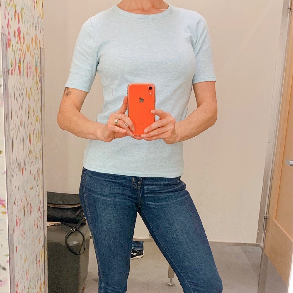 J. Crew Boat Neck Perfect Fit Tee in Light Heather Blue Size Small 100% Cotton